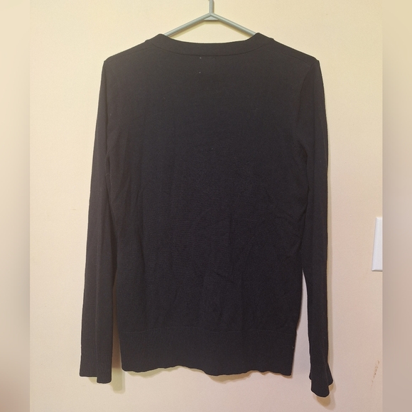 Women's Anne Klein black medium Cardigan button-up pockets flaw - Picture 4 of 7